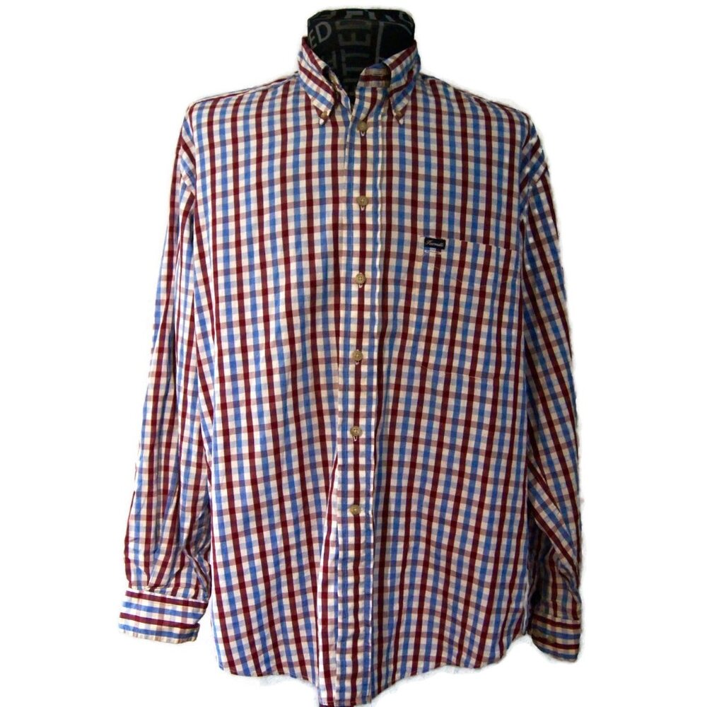 FACONNABLE BY ALBERT GOLDBERG Colorful Plaid L Made in USA Cotton Dress Shirt